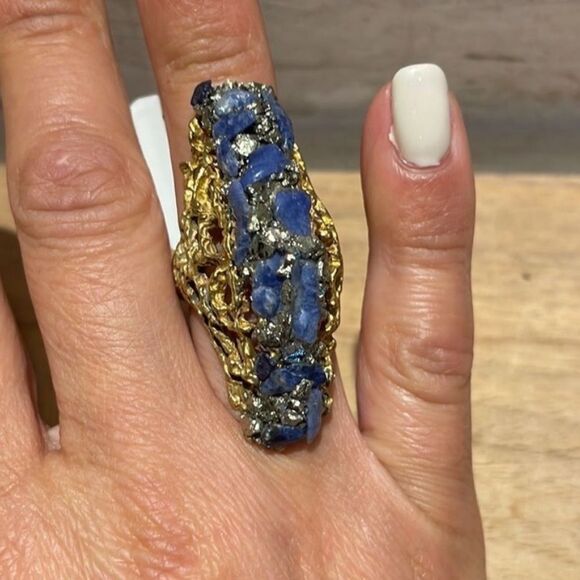 Free People x Marly Moretti Born This Way Gold Blue Crystal Stone Statement Ring - Picture 7 of 7